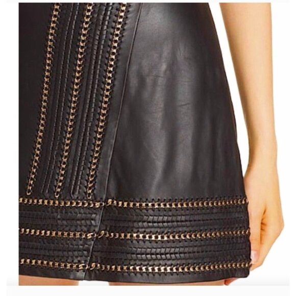 Alice + Olivia Leather Mini Skirt Lamb Soft Leather w/ Edgy Chain Detail sz 0/2 - Picture 4 of 10